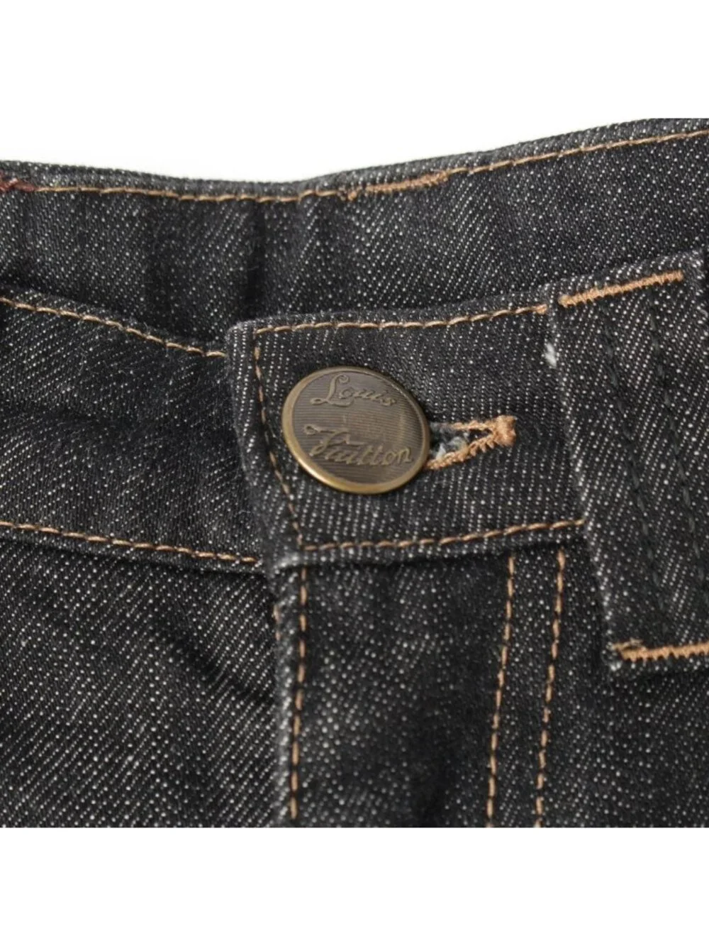 Louis Vuitton Cotton Monogram Emblem Logo Button Denim Pants Black 36